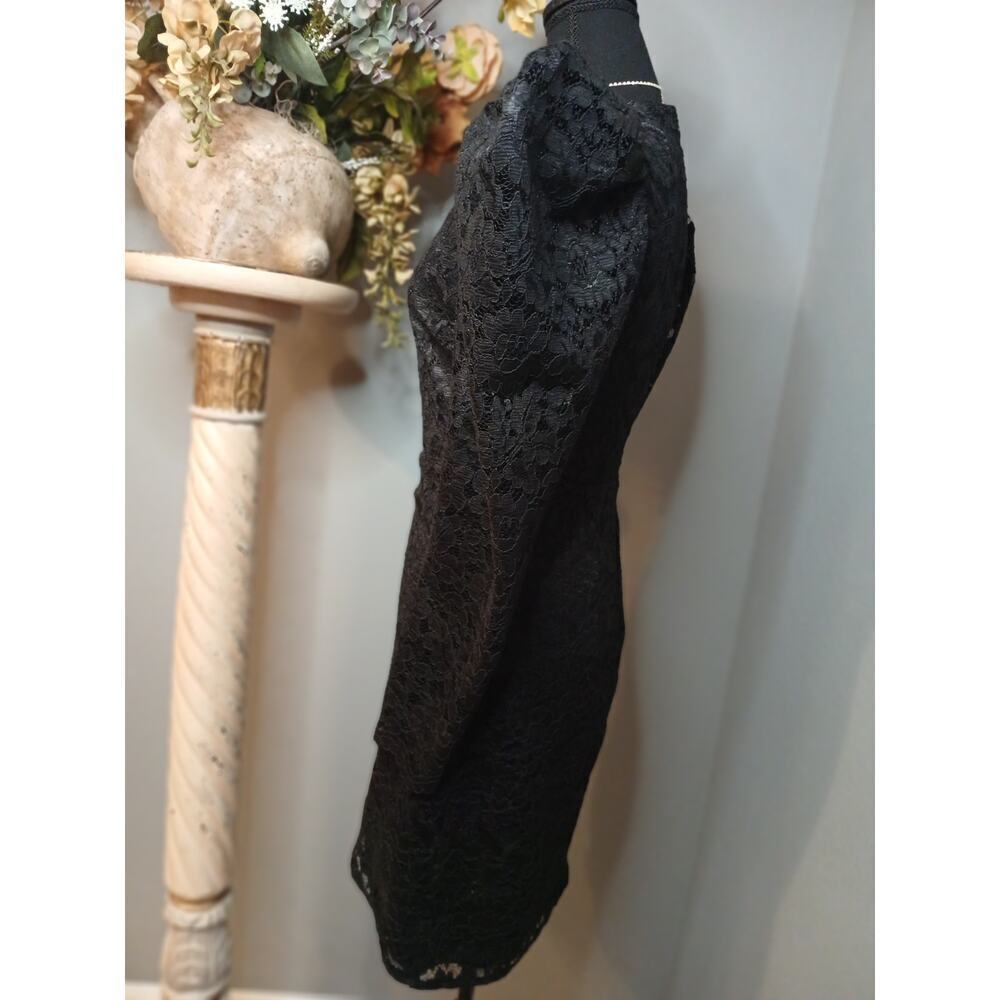 Express Fit & Flare Dress Womens XS Black Lace Puff Sleeve Hidden Back Zip - Picture 5 of 8